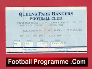 Queens Park Rangers v Manchester United 1991 – Football Ticket