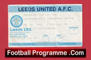 Leeds United v Manchester United 1992 – League Cup Match Ticket