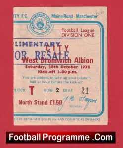 Manchester City v WBA 1978 – Match Ticket