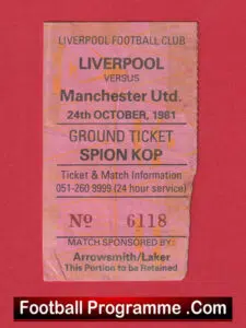Liverpool v Manchester United 1981 – Match Ticket