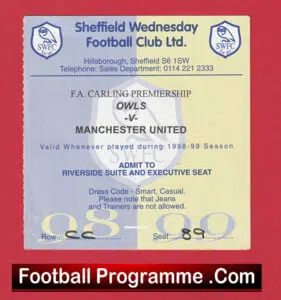 Sheffield Wednesday v Manchester United 1998 – Ticket Season Treble Exec