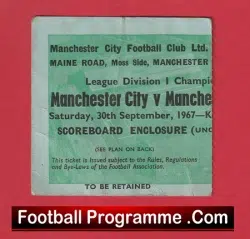 Manchester City v Manchester United 1967 – Old Football Tickets