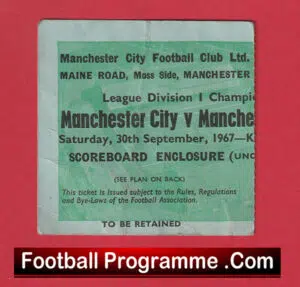 Manchester City v Manchester United 1967 – Old Football Tickets