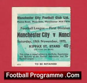 Manchester City v Manchester United 1972 – Match Ticket