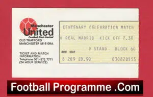 Manchester United v Real Madrid 1978 – Centenary Match Ticket