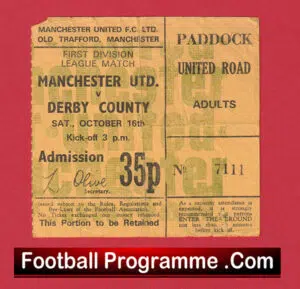 Manchester United v Derby County 1971 – Match Ticket