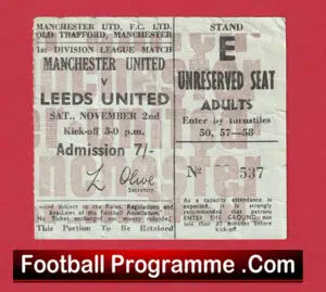 Manchester United v Leeds United 1968 – Match Ticket
