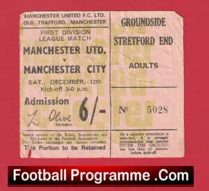 Manchester United v Manchester City 1970 – Match Ticket