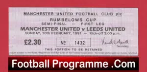 Manchester United v Leeds United 1991 – LC Semi Final Ticket