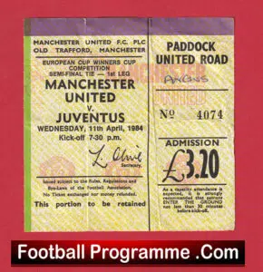 Manchester United v Juventus 1984 – Match Ticket Juve