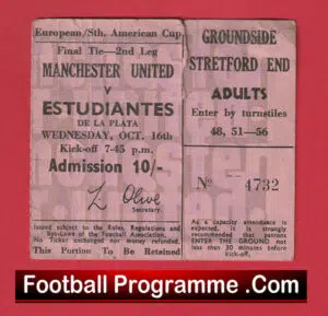 Manchester United v Estudiantes 1968 – South American Cup Ticket