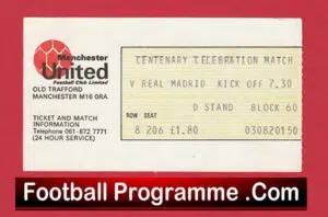 Manchester United v Real Madrid 1978 – Centenary Football Ticket