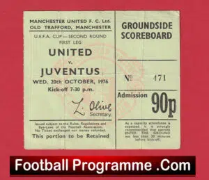 Manchester United v Juventus 1976 – Match Ticket UEFA Cup