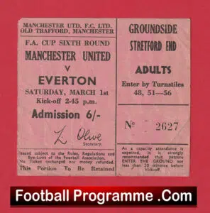 Manchester United v Everton 1969 – Football Ticket 1960’s