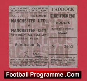 Manchester United v Manchester City 1970 – FA Cup Ticket