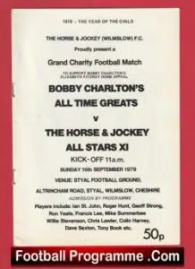 Bobby Charlton All Time Greats v Horse Jockey All Stars 1979 at Styal FC