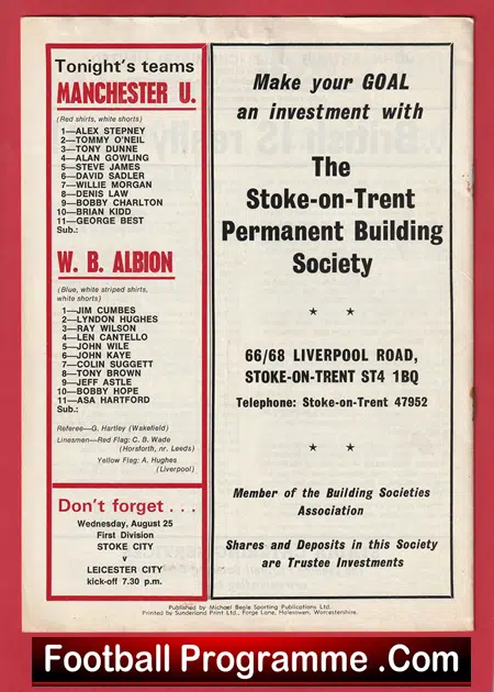 Manchester United v WBA 1971 - At Stoke City - Old Trafford Ban! - Image 3