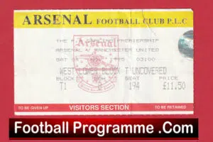 Arsenal v Manchester United 1995 – Footall Ticket