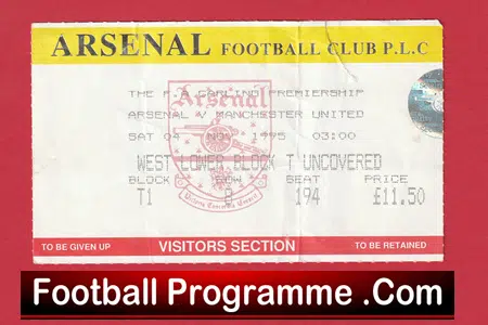 Arsenal v Manchester United 1995 - Footall Ticket - Image 2