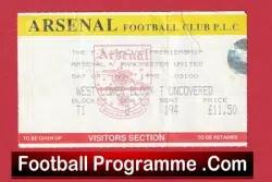 Arsenal v Manchester United 1995 – Footall Ticket