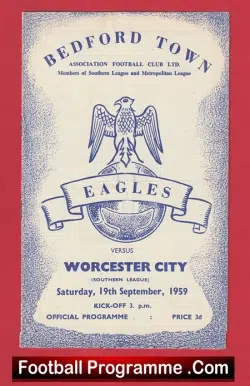 Bedford Town v Worcester City 1959 - football programme