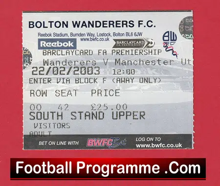 Bolton Wanderers v Manchester United 2003 - Match Ticket - Image 2