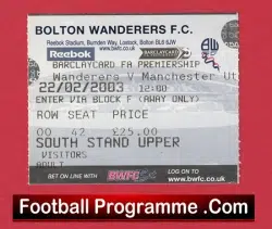 Bolton Wanderers v Manchester United 2003 - Match Ticket - football memorabilia