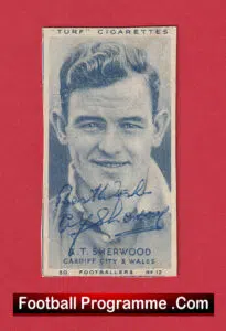 Cardiff City Alf Sherwood Signed Autograph Turf Cigarette Card 1948