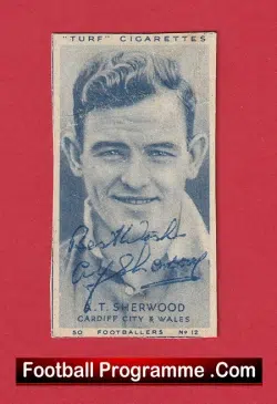 Cardiff City Alf Sherwood Signed Autograph Turf Cigarette Card 1948