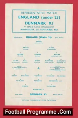 England v Denmark 1960 – U23 Bobby Moore Debut + Bobby Charlton