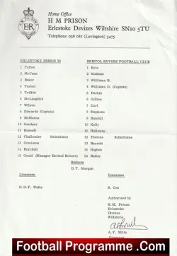 Erlestoke Prison v Bristol Rovers 1990s – Friendly Match