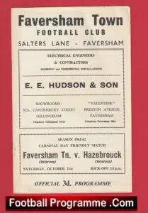 Faversham Town v Hazebrouck 1961 – Friendly Match – France Team