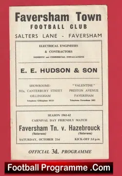 Faversham Town v Hazebrouck 1961 – Friendly Match – France Team