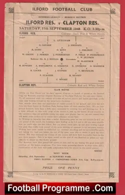 Ilford v Clapton 1948 – Reserves Match