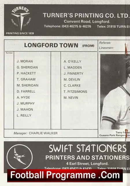 Longford Town v QPR 1984 - at Abbeycarton - Image 3