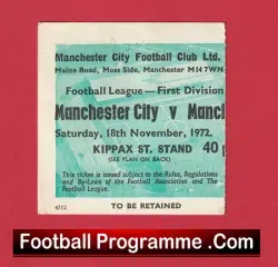 Manchester City v Manchester United 1972 – Match Ticket
