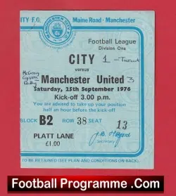 Manchester City v Manchester United 1976 – Match Ticket