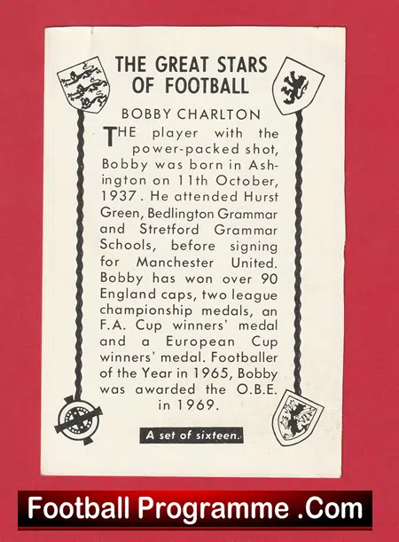 Manchester United England Bobby Charlton Autograph Signed Football Card - Image 3