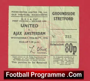 Manchester United v Ajax Amsterdam 1976 – UEFA Cup Football Ticket
