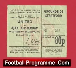 Manchester United v Ajax Amsterdam 1976 – UEFA Cup Football Ticket