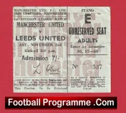 Manchester United v Leeds United 1968 – Match Ticket