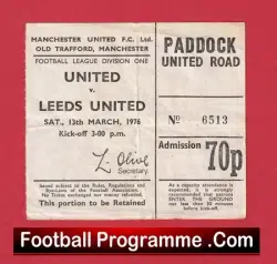 Manchester United v Leeds United 1976 – Man Utd Football Ticket