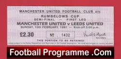 Manchester United v Leeds United 1991 – LC Semi Final Ticket