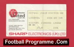 Manchester United v Liverpool 1978 – Match Ticket