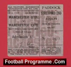 Manchester United v Manchester City 1970 – FA Cup Ticket