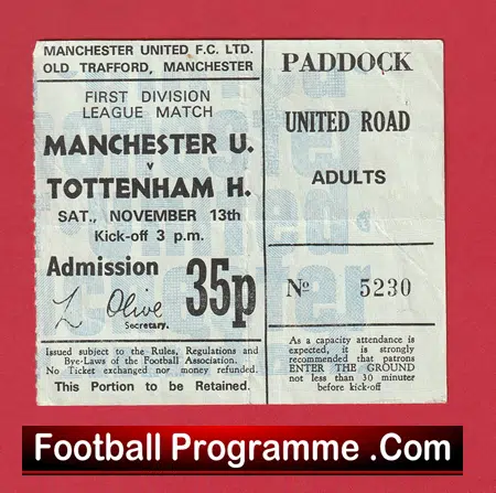 Manchester United v Tottenham 1971 - Football Ticket - Image 2