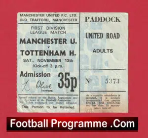 Manchester United v Tottenham 1971 – Match Ticket