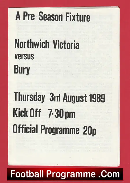 Northwich Victoria v Bury 1989 - Pre Season Friendly - Image 2