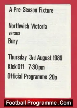Northwich Victoria v Bury 1989 – Pre Season Friendly