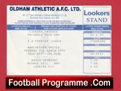 Oldham Athletic v Manchester United 1993 – Football Ticket